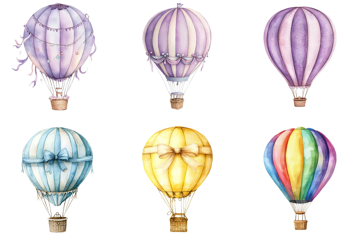 Pastel Hot Air Balloons Clipart, an Illustration by DreamArtGraphic (Photo 4 of 5)