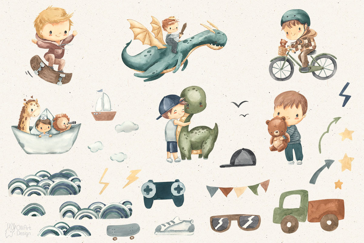 BOY-BOY. Watercolor clipart, a Person Illustration by OlliArtDesign (Photo 2 of 6)