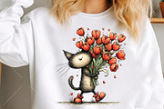Whimsical Cat Tulips Drawing Clipart, a Seasonal Illustration by Canvas Craft (Thumbnail 5 of 10)