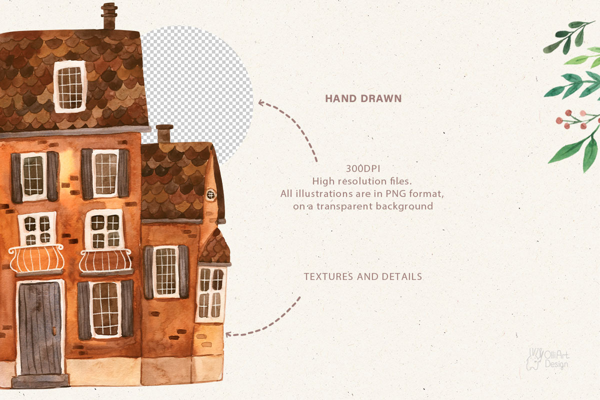 HOUSES AND TREES. Watercolor clipart, an Object Illustration by OlliArtDesign (Photo 5 of 5)