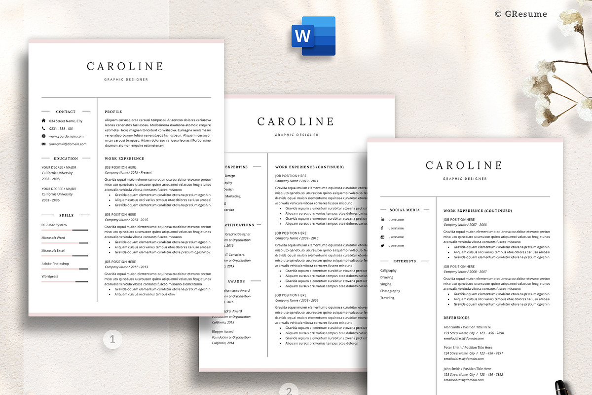 Professional Resume CV Template DOCX, a Resume Template by GResume (Photo 5 of 10)