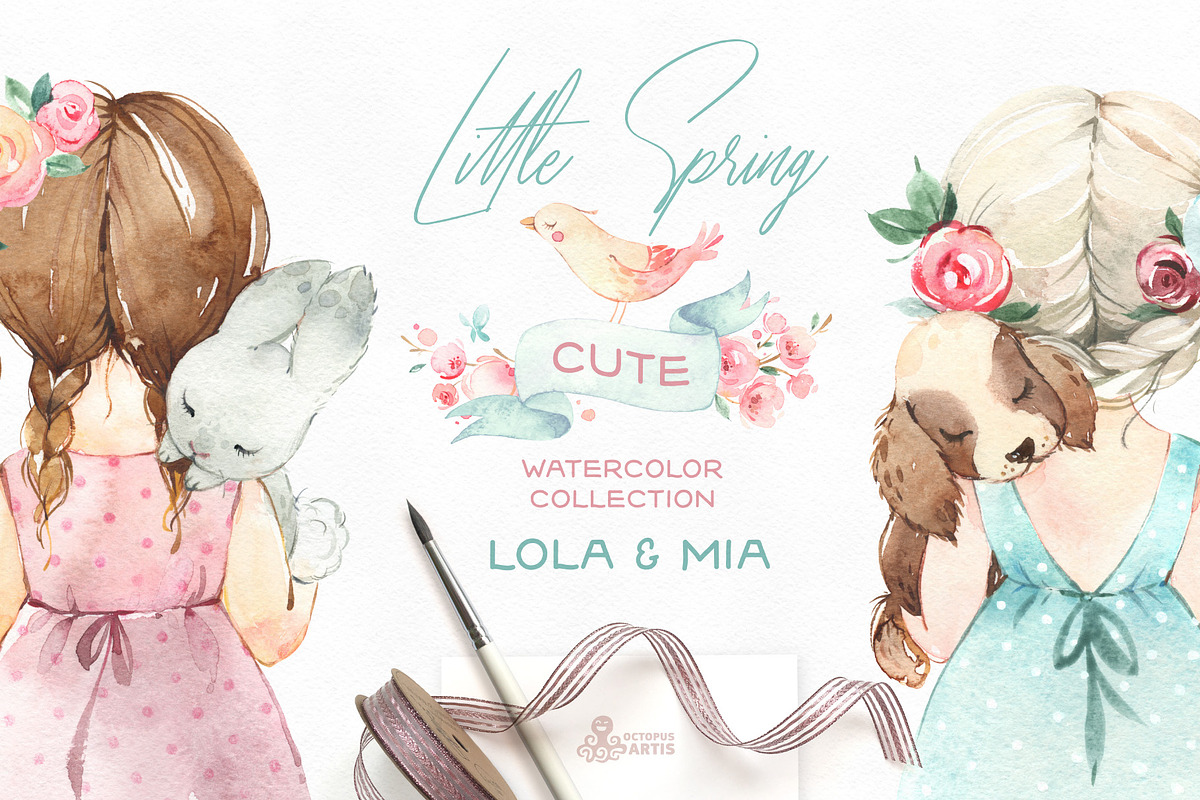 Little Spring. Cute Watercolor Set, an Illustration by OctopusArtis (Photo 1 of 10)