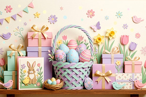 Easter celebration scene with paper, a Holiday Photo by Imaginarium