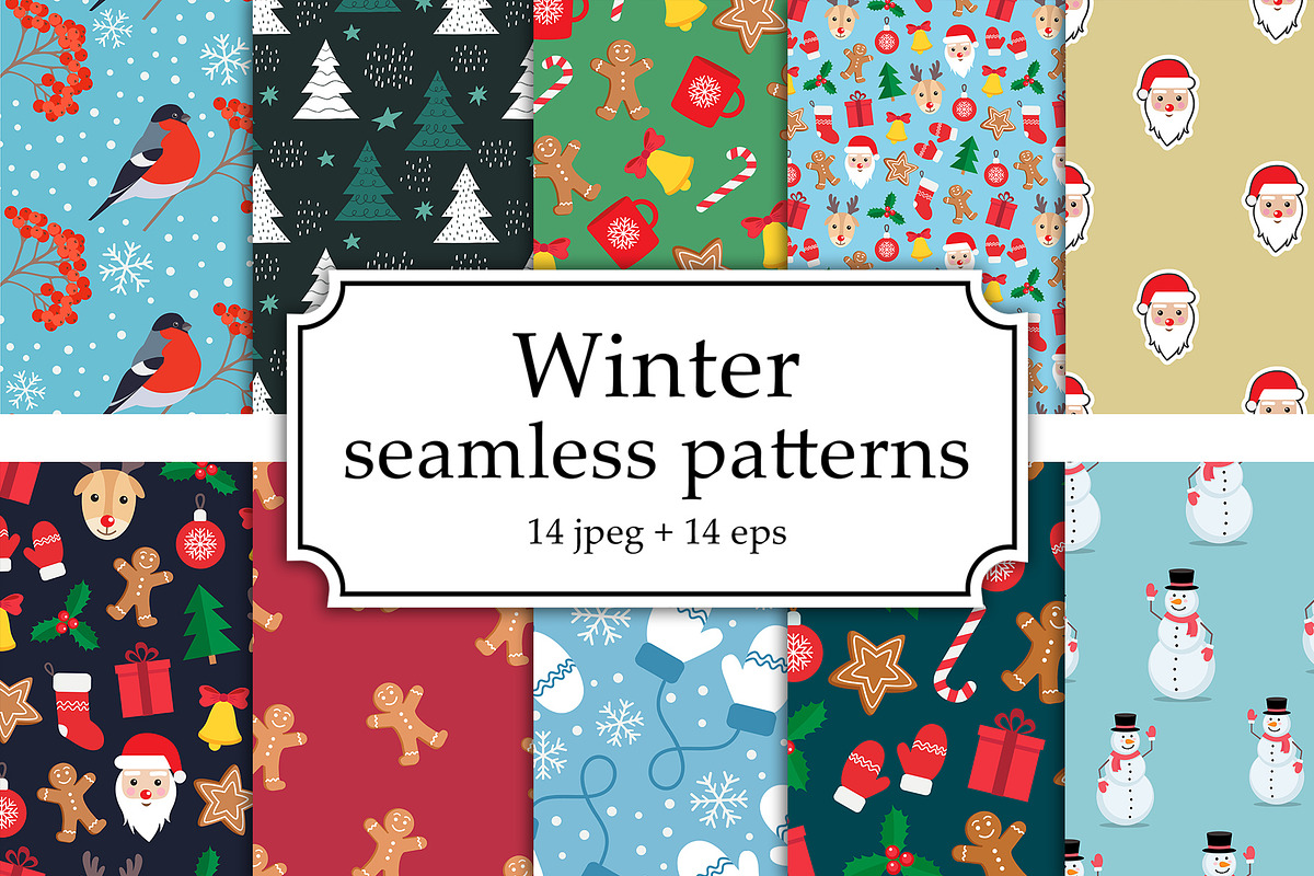 Winter Seamless Patterns Set, a Pattern Graphic by mejorana (Photo 1 of 5)