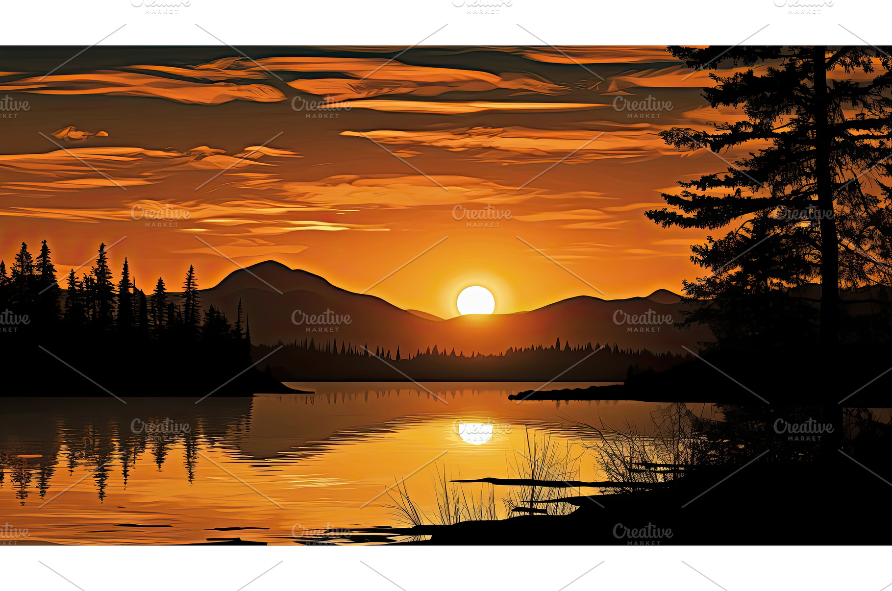 reflection lake silhouette ai, a Nature Photo by pikepicture