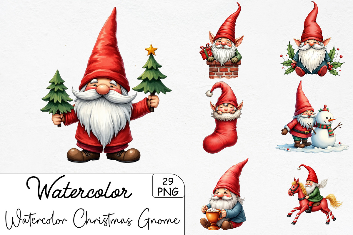 Watercolor Christmas Gnome Sublimati, an Illustration by CrexoraLab (Photo 1 of 5)