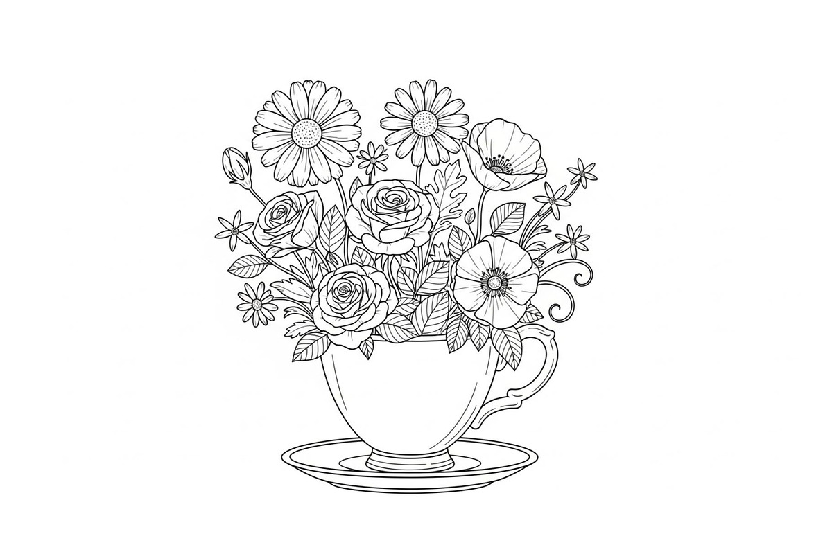 Floral Teacup Line Art Bundle, an Illustration by Gfx_Store (Photo 33 of 51)