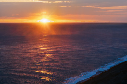 Picturesque autumn evening view to endless ocean  black volcanic, a Nature Photo by YuriyB
