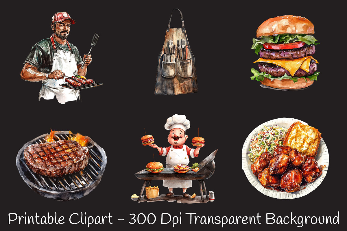 Barbecue Watercolor Cliparts, a Food Illustration by RobertsArt (Photo 2 of 7)
