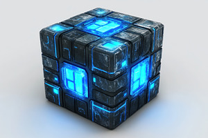 Moving blue blocks within a futurist, a Photo by Iftikhar Alam