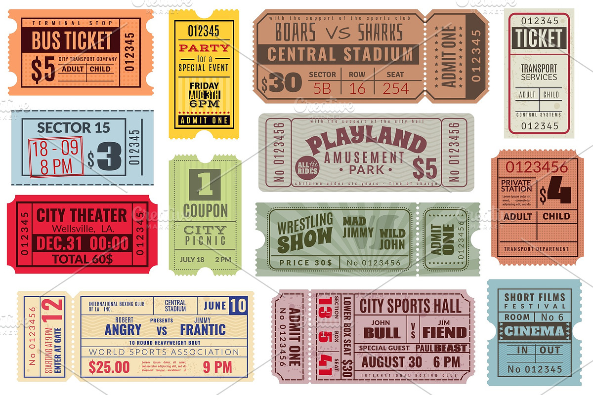 Retro tickets. Vintage cinema ticket, an Illustration by YummyBuum