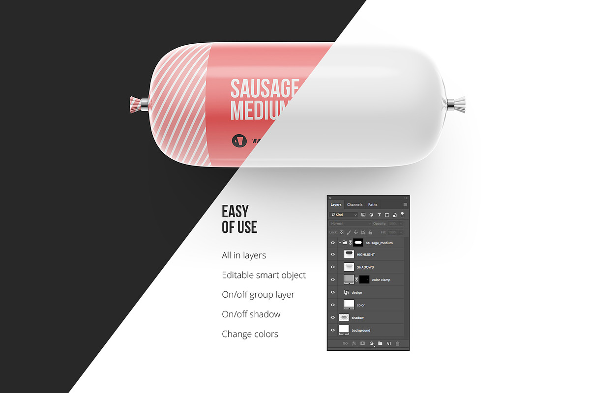 Sausage Chub Medium Mockup, a Packaging Mockup by easymock (Photo 3 of 6)