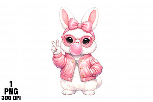 Retro Easter Bunny Blowing Bubble PN, an Illustration by Daily.Designs