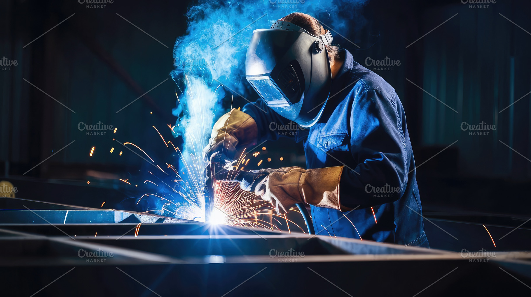 Industrial welder in action with spa, an Industrial Photo by Perpis