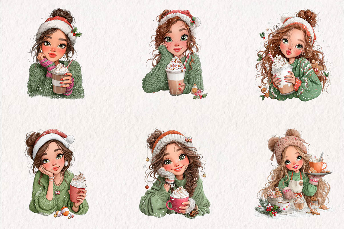 Whimsical Christmas Coffee Girl, a Seasonal Illustration by CreationArt (Photo 3 of 7)