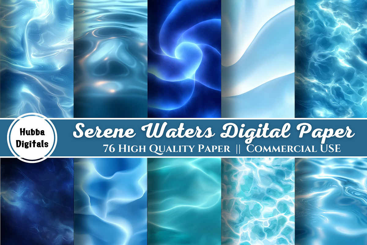 Serene Waters Digital Paper, an Illustration by HubbaDigitals (Photo 1 of 3)