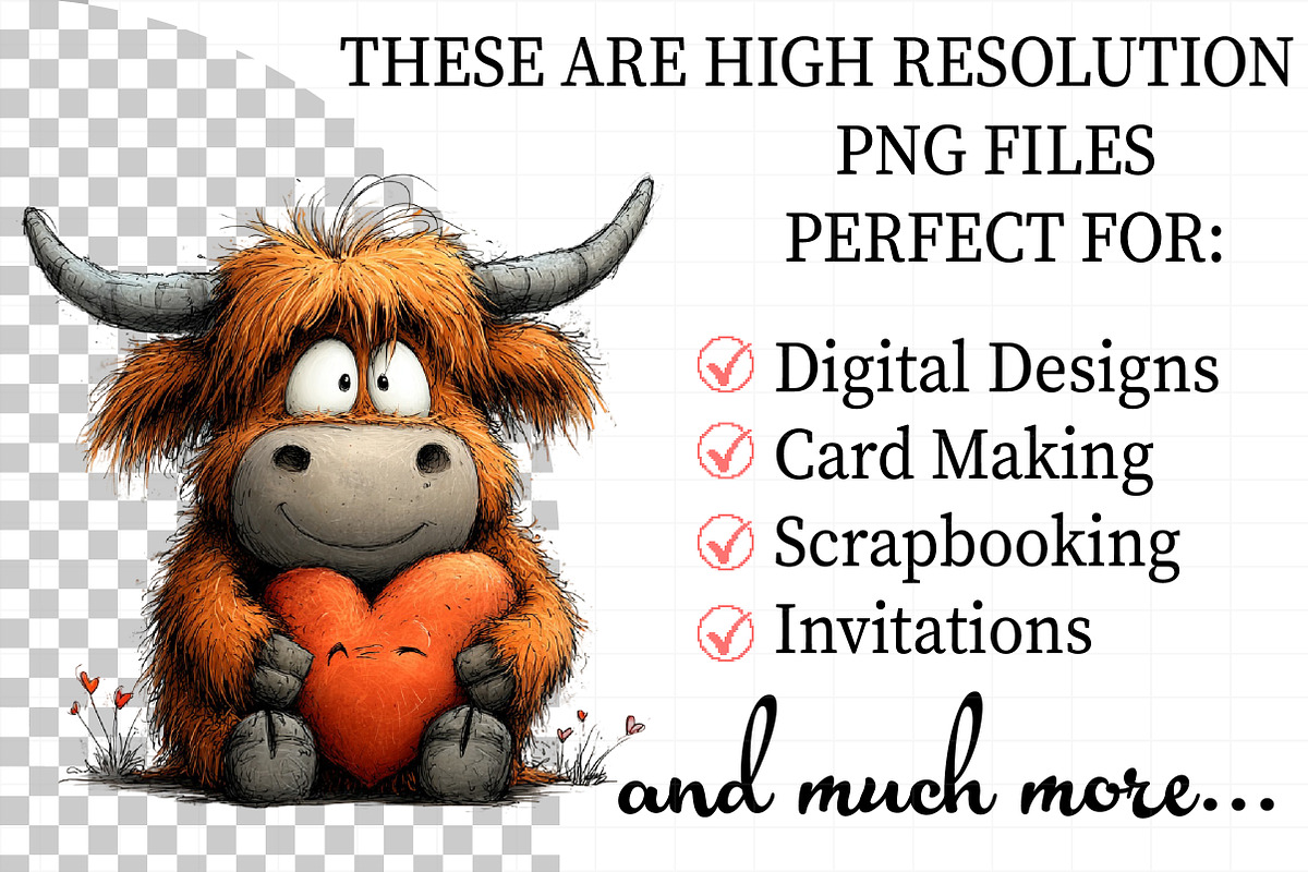 Quirky Valentine Highland Cow Clipar, an Illustration by Daily.Designs (Photo 2 of 8)