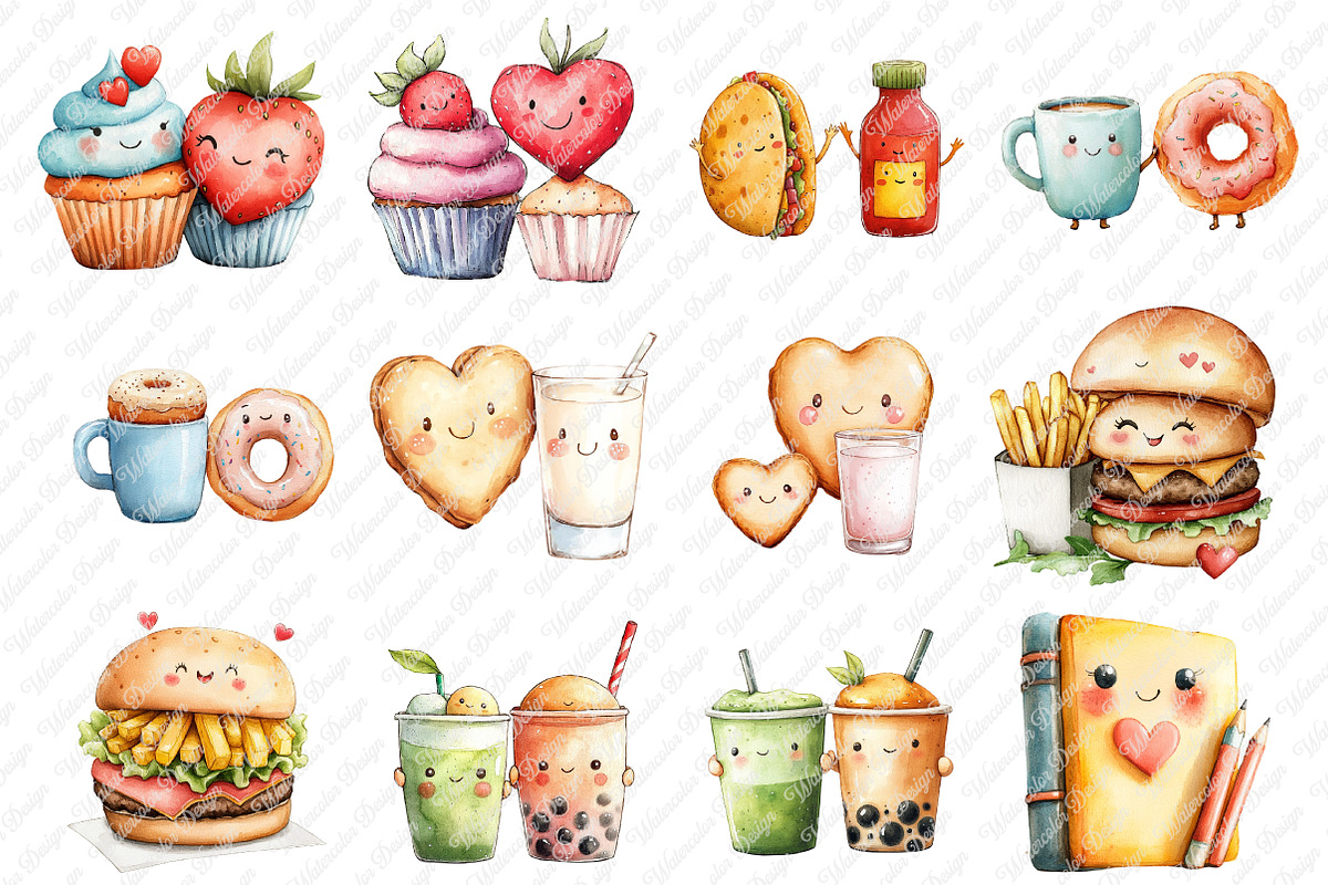 Perfect match kawaii clipart, an Illustration by Watercolor design (Photo 2 of 11)