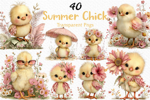 Whimsical Summer Chick Clipart, an Illustration by Craft Nest