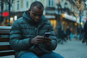 Young black man engaged with his sma, a Photo by Iftikhar Alam