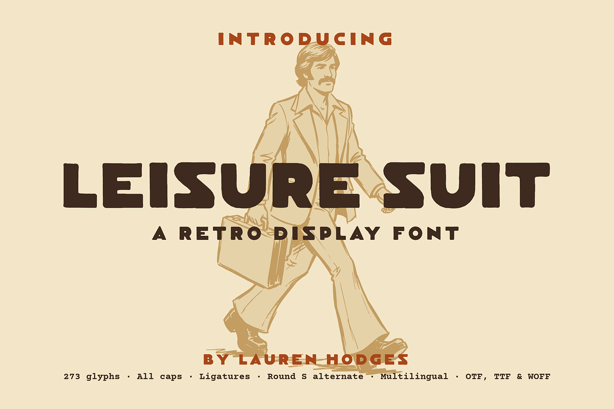 Leisure Suit | 70s Retro Font, a Sans Serif Font by Lauren Hodges (Photo 1 of 13)