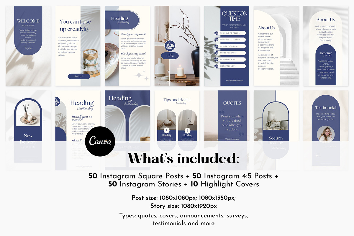 Blue Instagram Post & Story Template, a Social Media Template by Studio DigiCraft (Photo 2 of 7)