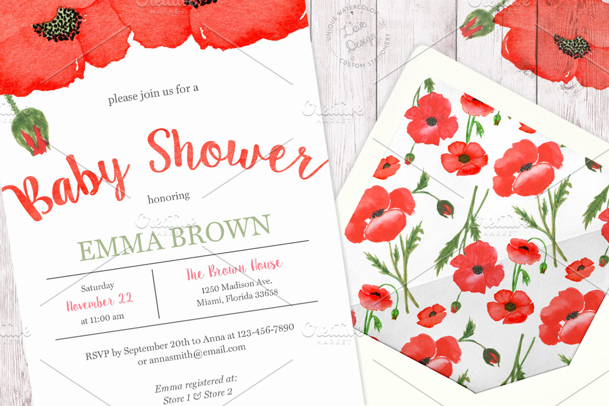 Watercolor Poppy Baby Shower Set, an Invitation Template by Love Design (Photo 2 of 5)