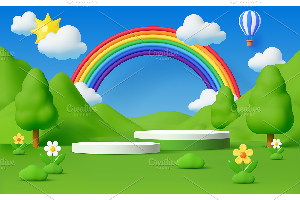 Kids podium with green grass, a Decorative Illustration by Buch&Bee