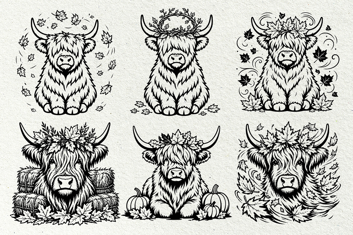 Fall Highland Cow Line Art Graphics, a Seasonal Illustration by DENIDigitalArtSudio (Photo 5 of 6)