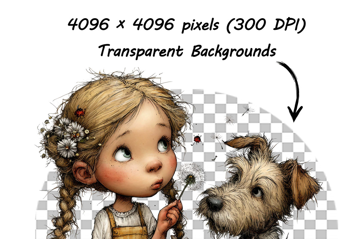 Whimsical Girl and Dog Love Clipart, an Illustration by one-touch (Photo 16 of 18)
