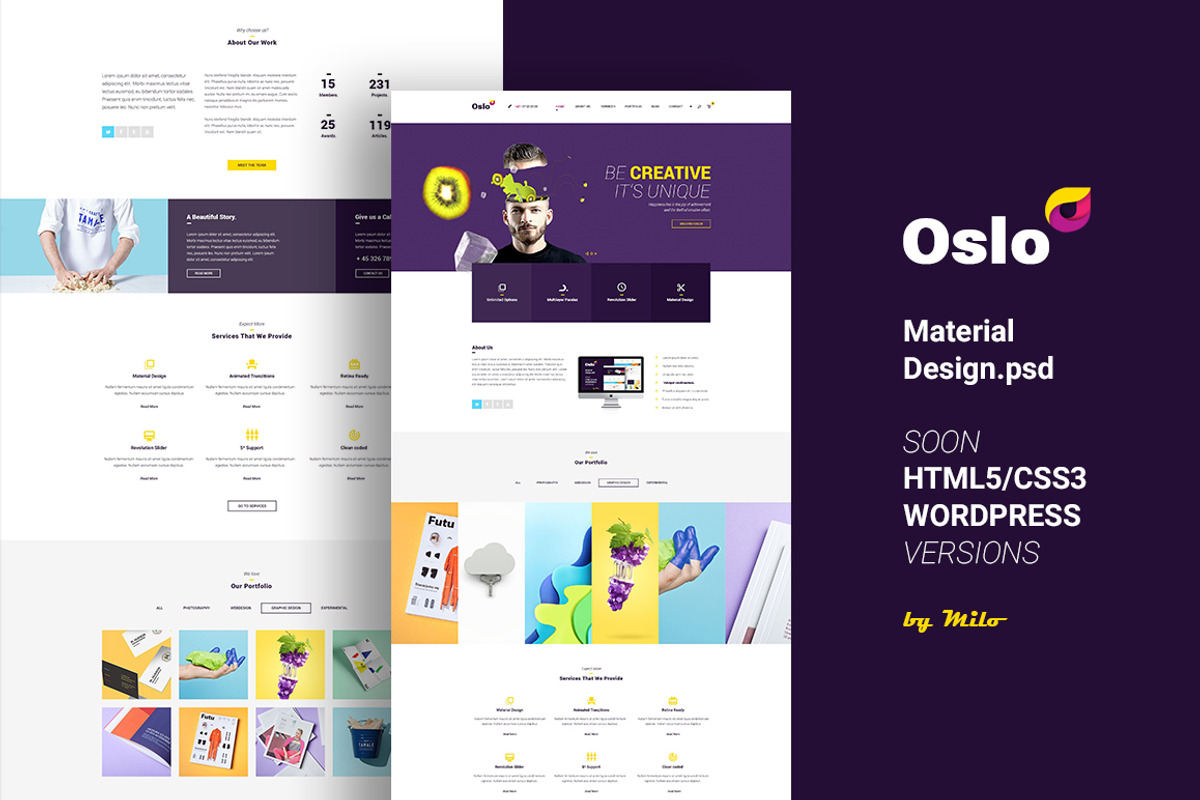 Oslo - Material Design PSD Website, a Websites & App Template by Milo Studio (Photo 1 of 13)