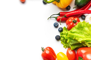 Fresh raw vegetables and fruits for healthy eating, a Food & Drink Photo by Olena Rudo