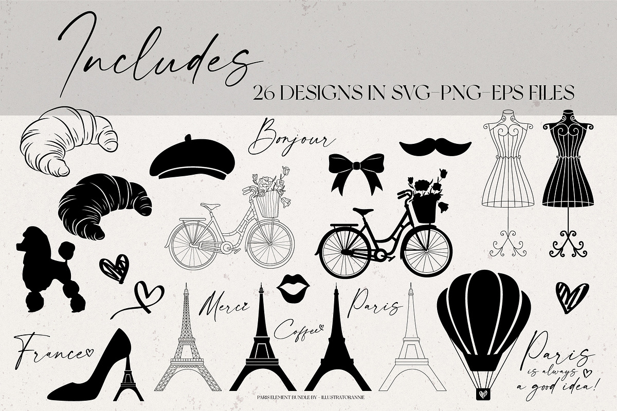 Paris Element SVG Bundle, an Object Illustration by IllustratorAnnie (Photo 3 of 5)