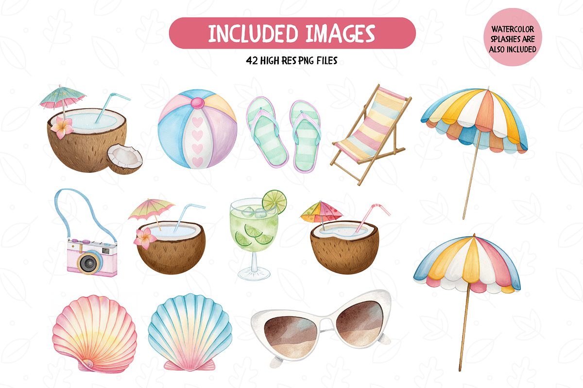 Watercolor Summer Clip Art, an Illustration by TatiMockup (Photo 3 of 5)