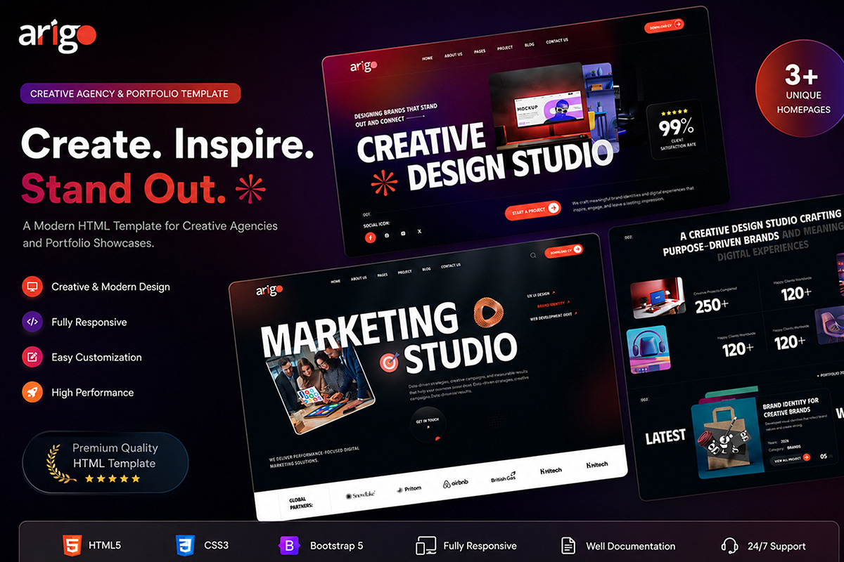 Arigo Agency Portfolio HTML Template, a HTML Template by Helenshop (Photo 1 of 3)
