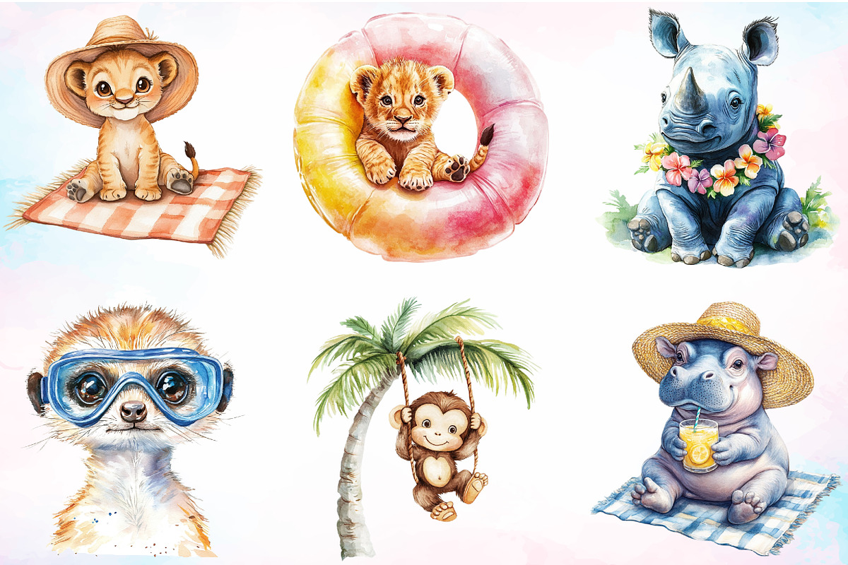 Cute Summer Safari Animals Clipart, an Illustration by Canvas Craft (Photo 2 of 3)
