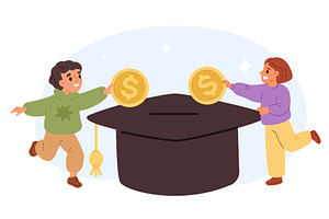 Boy and girl save money to pay for, an Education Illustration by Vectorbuum