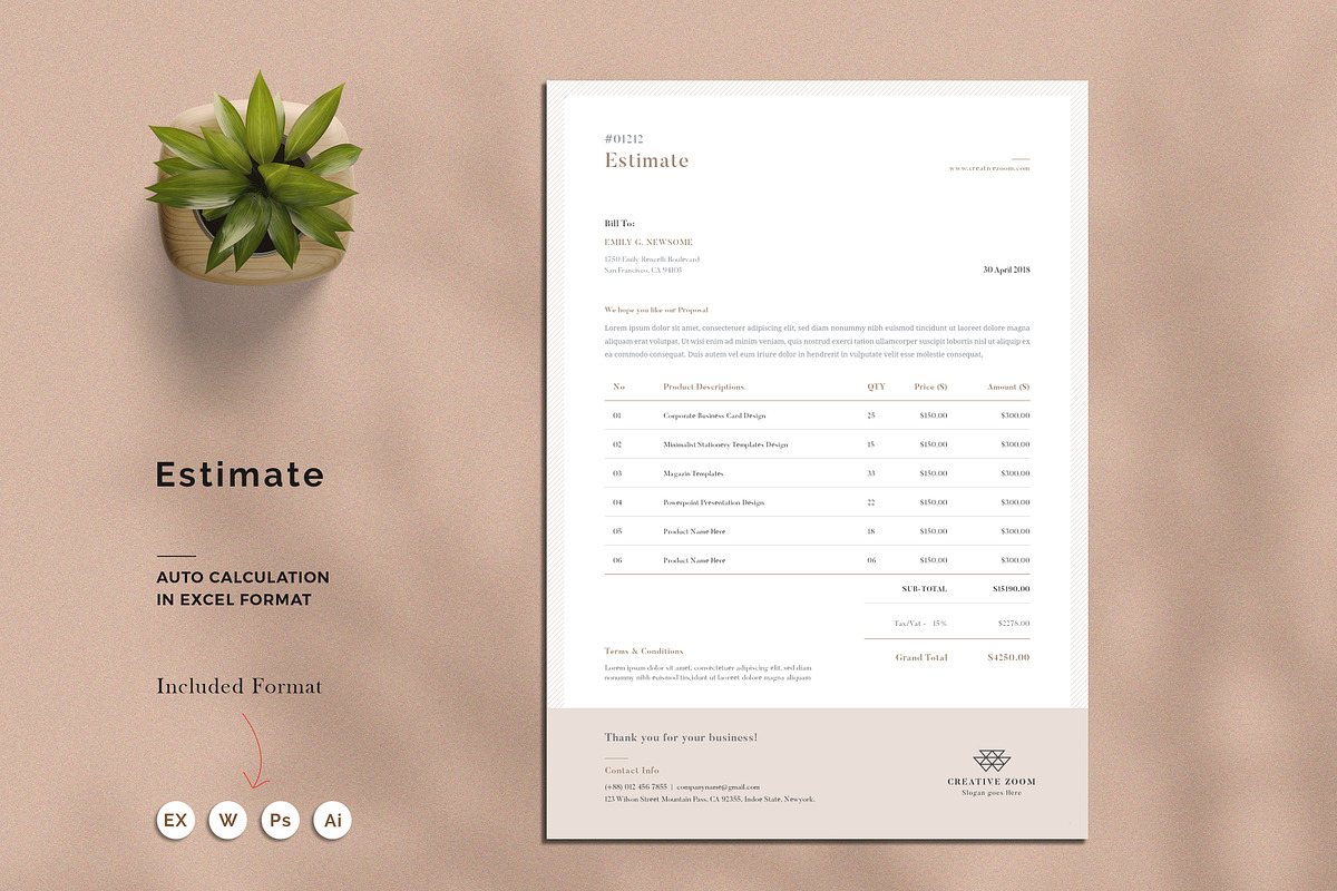 Invoice | Estimate | Letterhead, a Stationery Template by CreativeZoom (Photo 3 of 6)