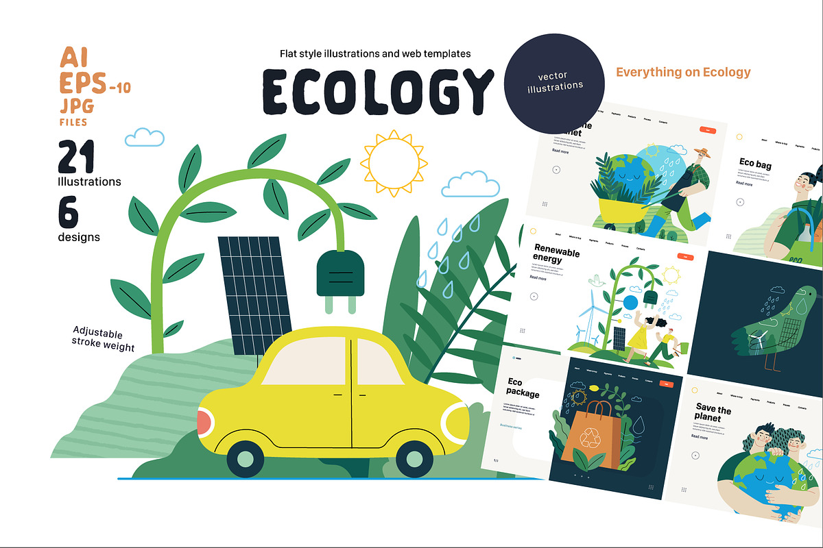 Ecology flat vector illustrations, a Templates & Theme by Grivina's shop (Photo 1 of 31)