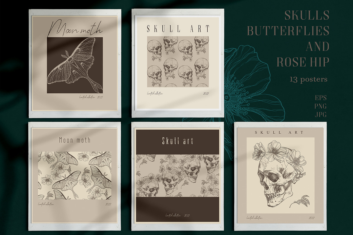 SKULLS, BUTTERFLIES AND ROSE HIP, a Texture Illustration by LanaDzi (Photo 2 of 12)