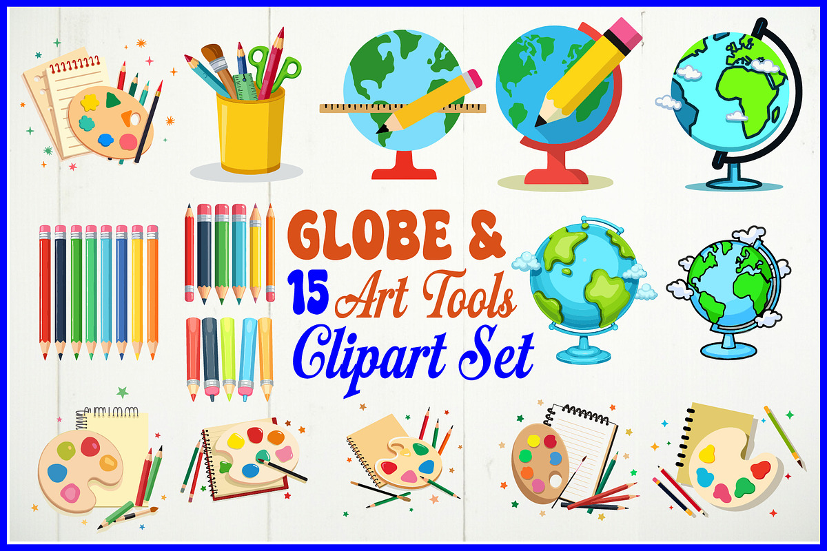 Globe & Art Tools Clipart Set, an Object Graphic by yasushie (Photo 1 of 16)