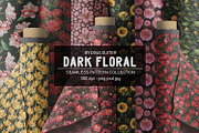 Dark floral flower pattern set, a Pattern Graphic by Dina Guiter (Thumbnail 1 of 9)