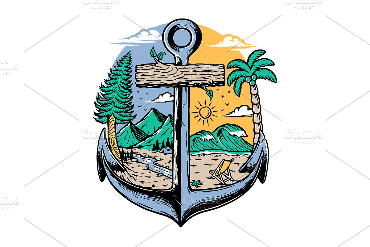 anchor and natural scenery, a Seasonal Illustration by gunaonedesign (Photo 1 of 6)