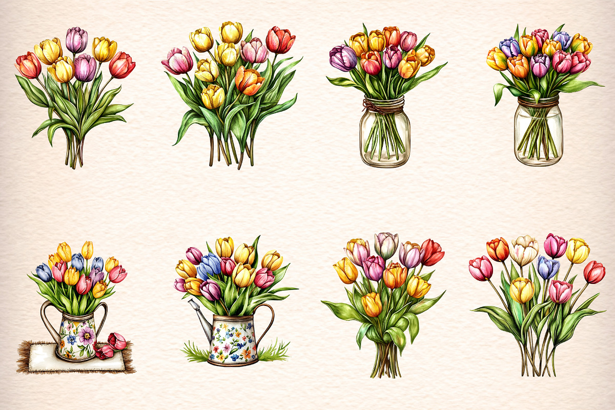 watercolor tulip flower clipart, an Illustration by GatewayDesign (Photo 4 of 9)