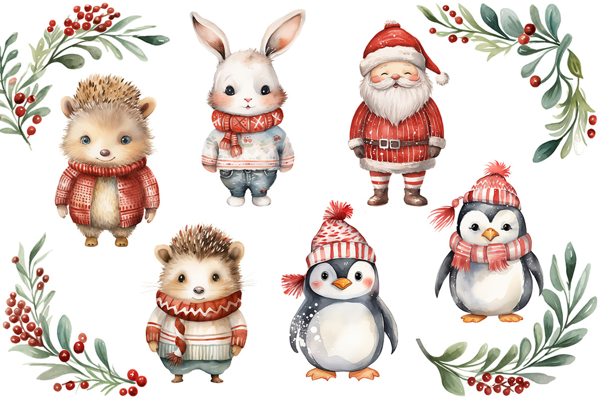 Watercolor Christmas Animals, an Animal Illustration by Evgeniia (Photo 4 of 5)