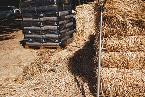 Stable Fork and Stacked Straw Bales, an Industrial Photo by SkyNext