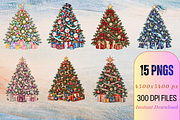Hand Painted Christmas Tree Bundle, a Seasonal Illustration by Ink Gallery (Thumbnail 4 of 11)