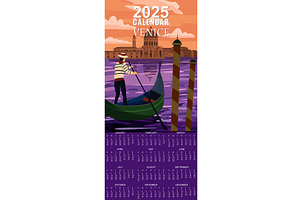 Calendar Monthly 2025 Venice Italia, an Illustration by Vector_Up