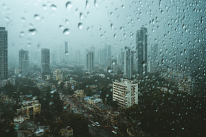 Rainy Cityscape Viewed Through a Win, a Photo by Pixeness Studio
