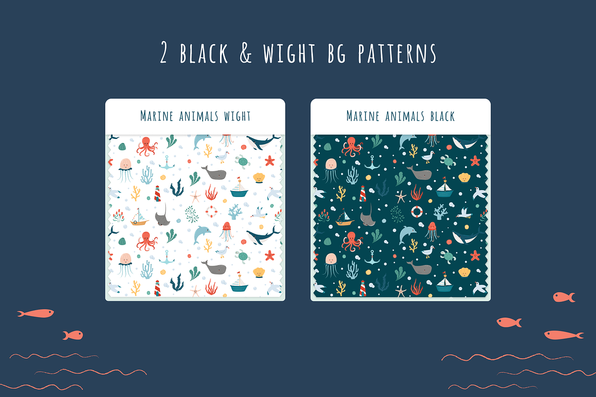 Marine Animals—2 Seamless Patterns, an Illustration by ApollinariaManko (Photo 4 of 5)